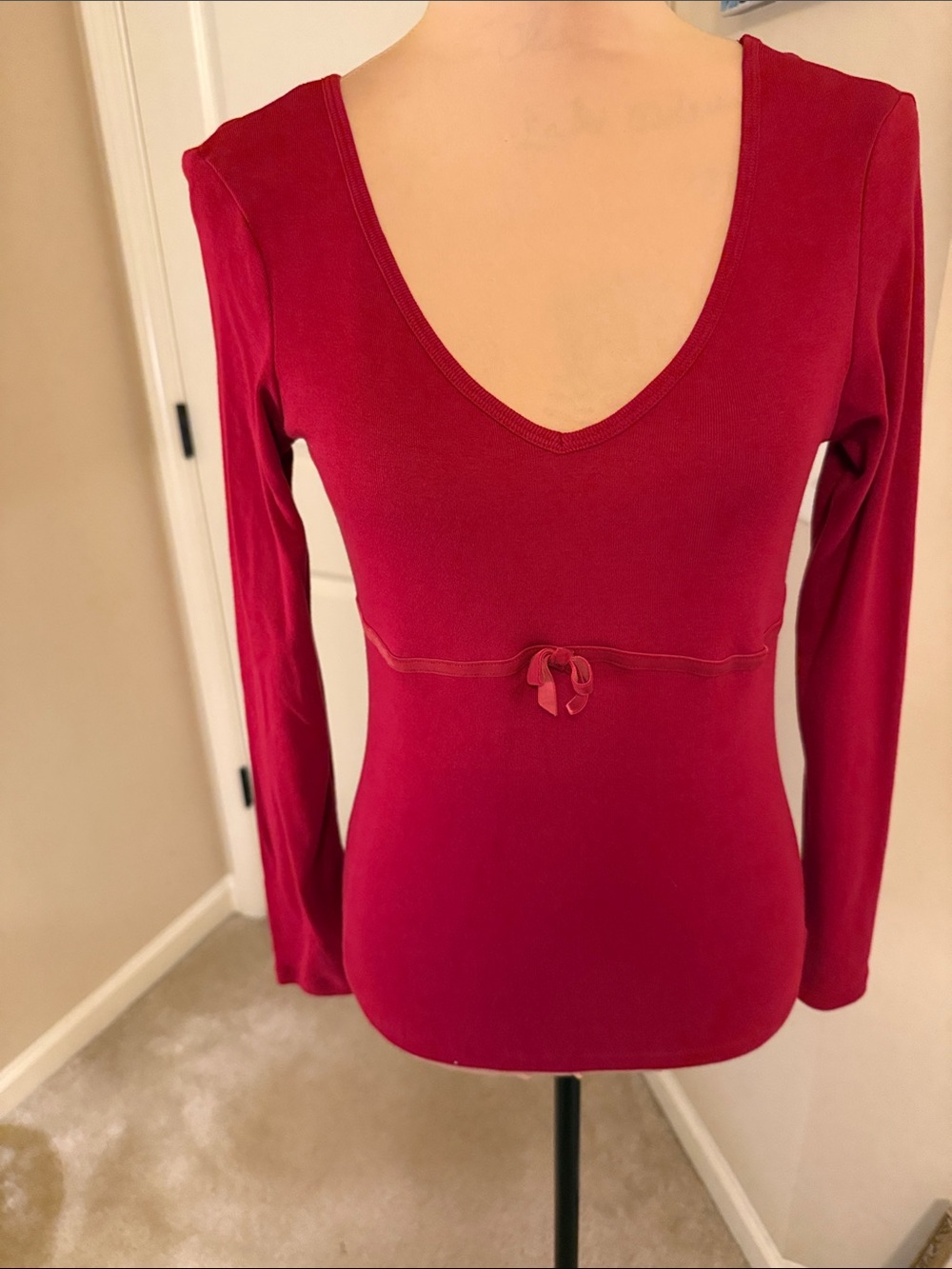 Moda International Deep V Long Sleeve Top - Red